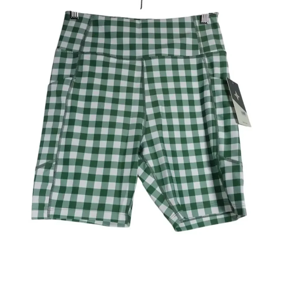 New Tuckernuck Women's Green Gingham Biker Shorts Size S Activewear 1868-22 - Picture 1 of 7